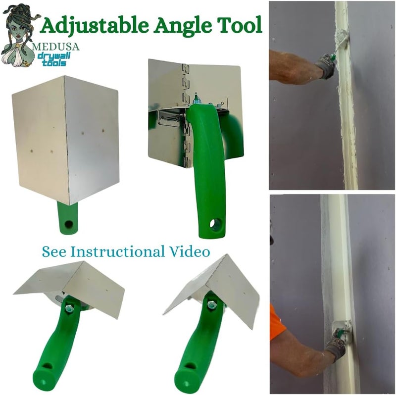MEDUSA S.S. Drywall Taping Tool Set with Adjustable and reversible S.S. Angle Tool, Removable and Replaceable Corner Mud Roller and Professional Grade S.S. Mud Pan with Grip - Image 4